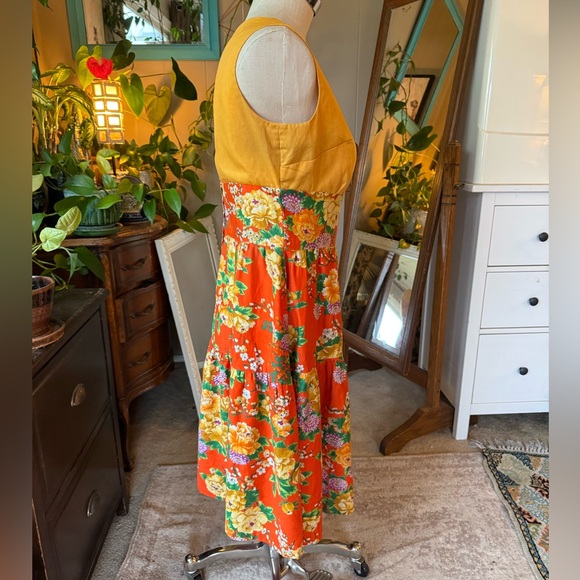 Vintage Orange Floral Fit And Flare Dress, Size Medium - Picture 6 of 12